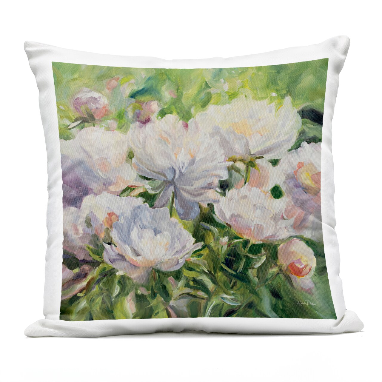 Stupell Industries White Impressionistic Peonies Outdoor Printed Pillow, design by Katrina Pete, 18 x 7 x 18